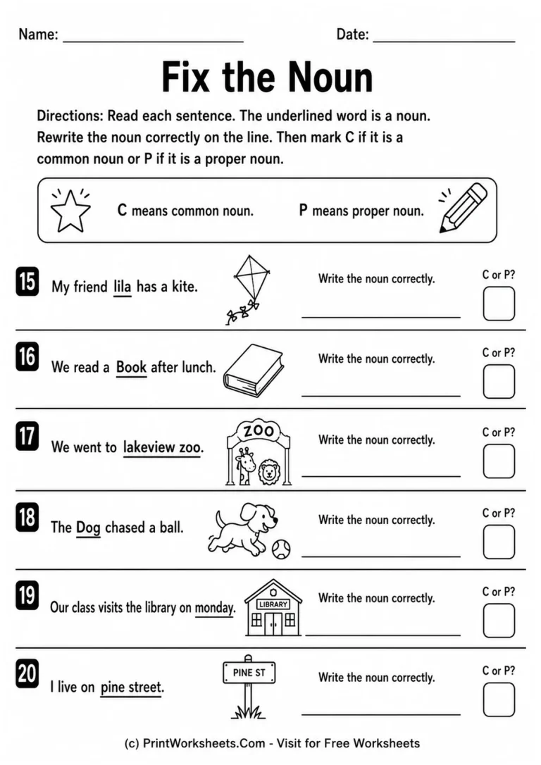 Fix the Noun Fix the Noun printable worksheet