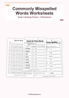 Spelling Worksheets Worksheet - Commonly Misspelled Words Worksheets for Grade 3 – Free Printable PDF | Free Printable