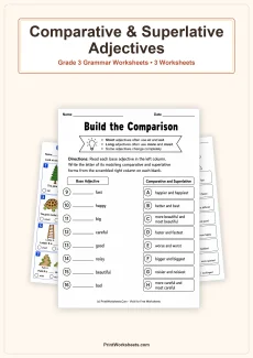 Grammar Worksheets Worksheet - Comparative and Superlative Adjectives Worksheets for Grade 3 – Free Printable PDF | Free Printable