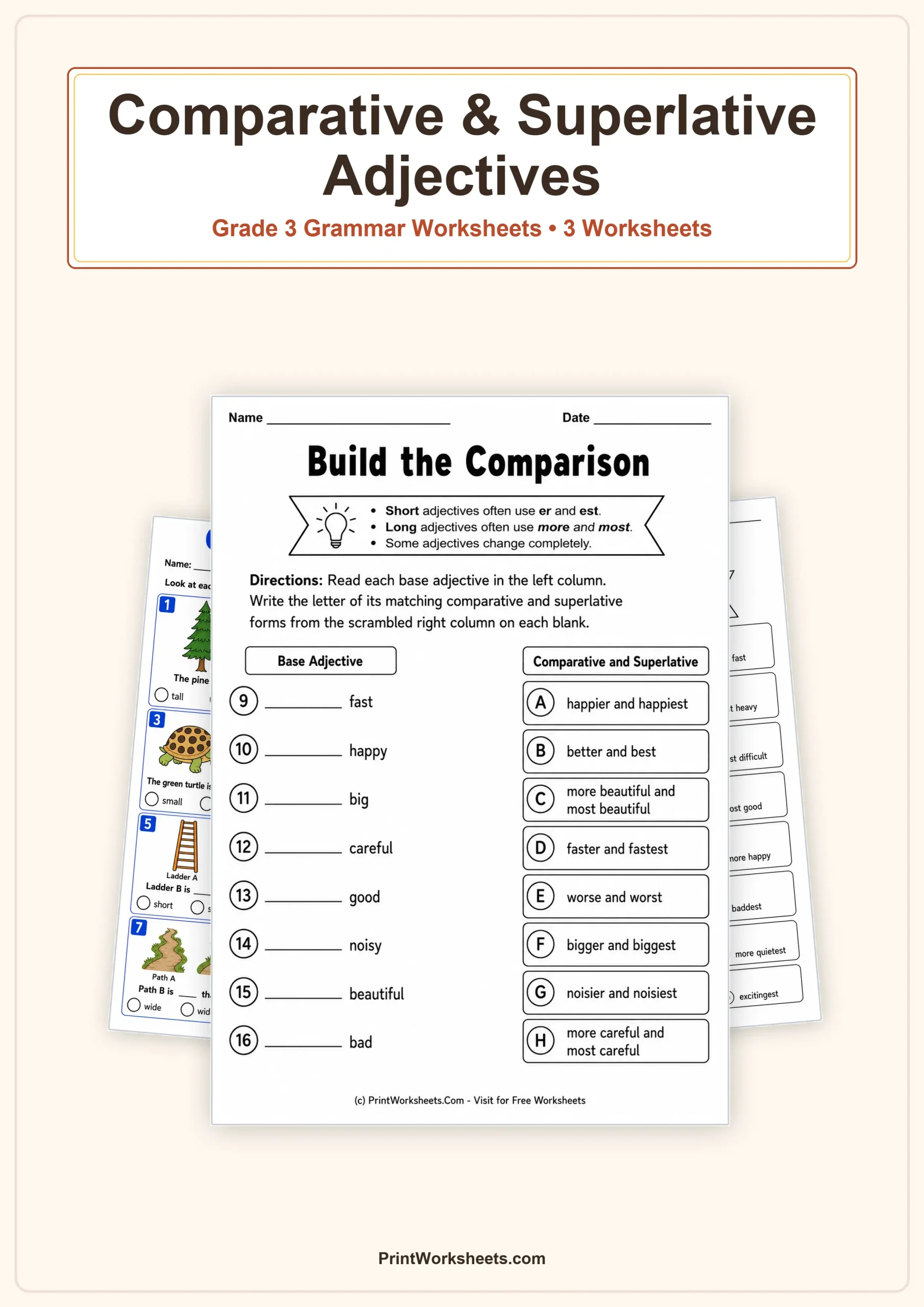 Comparative and Superlative Adjectives Worksheets for Grade 3 – Free Printable PDF - Free Printable Worksheet