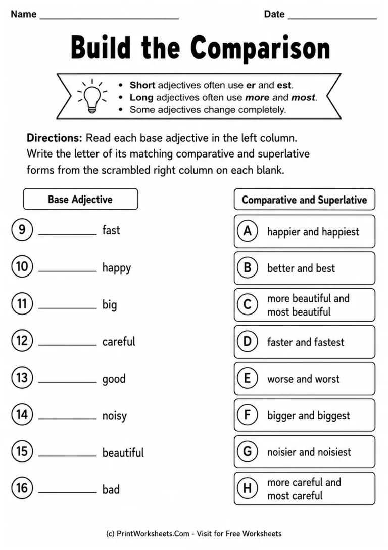Build the Comparison printable worksheet