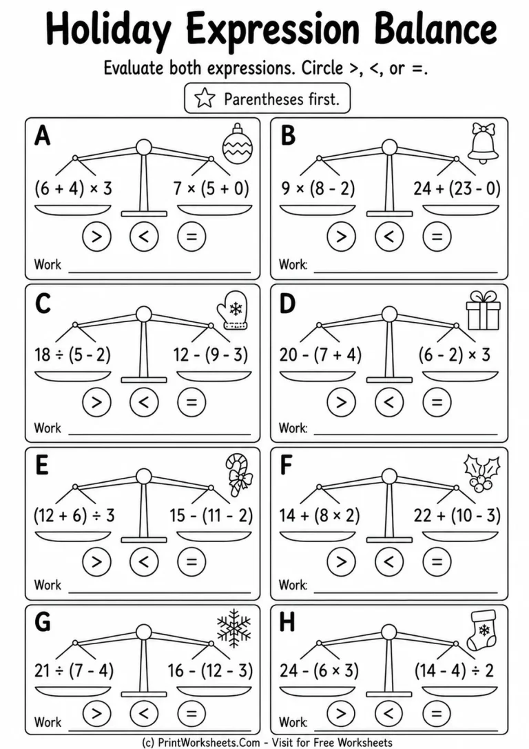 Holiday Expression Balance Holiday Expression Balance printable worksheet
