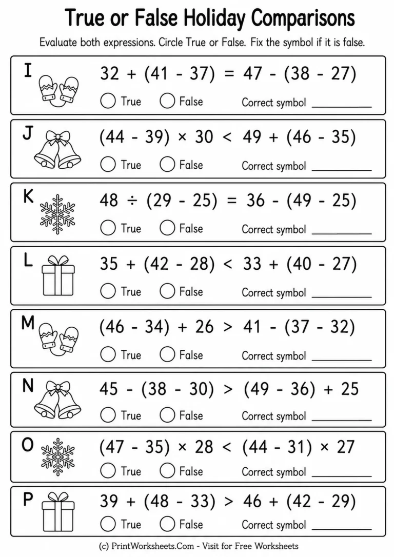 True or False Holiday Comparisons True or False Holiday Comparisons printable worksheet