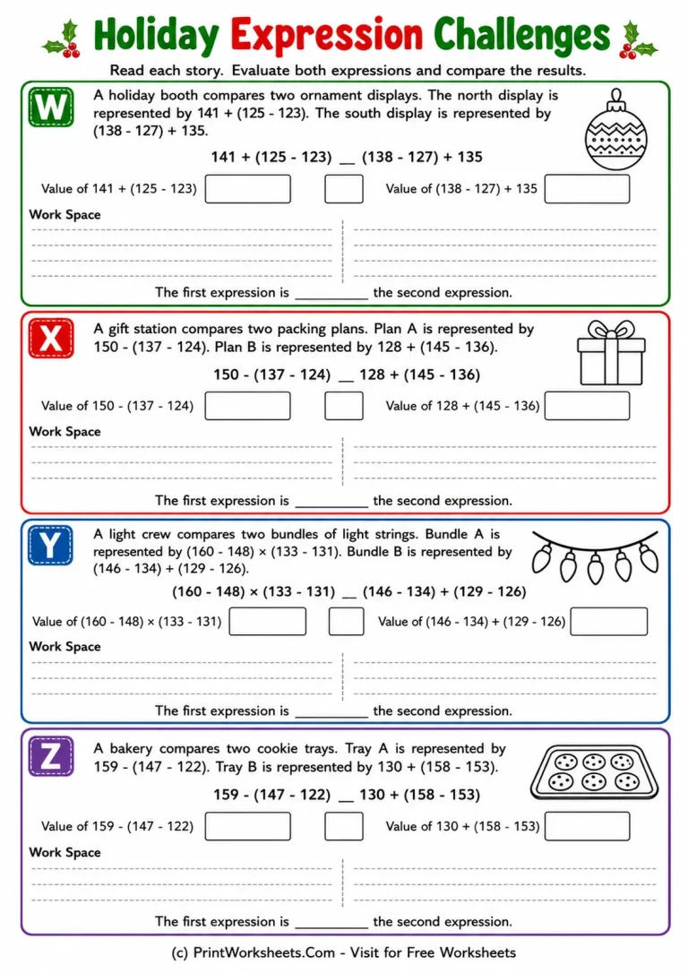 Holiday Expression Challenges Holiday Expression Challenges printable worksheet