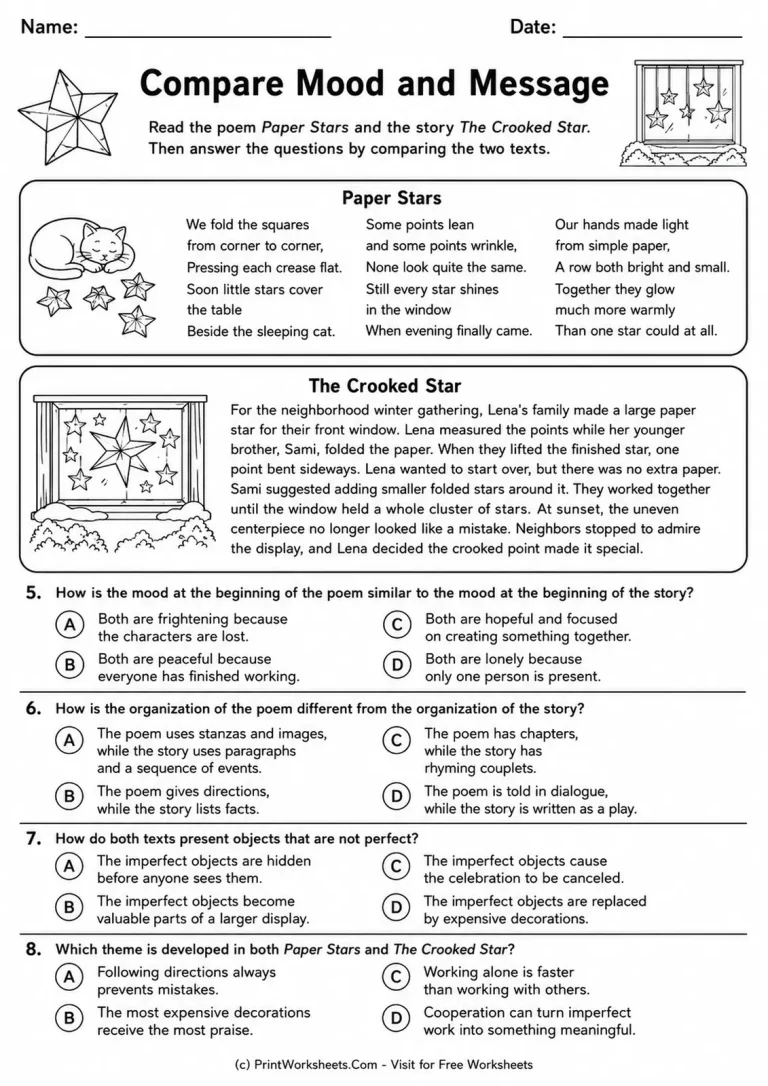 Compare Mood and Message printable worksheet
