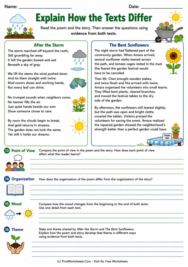 Explain How the Texts Differ printable worksheet