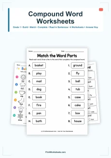 Phonics Worksheets Worksheet - Compound Words for Early Readers Worksheets for Grade 1 – Free Printable PDF | Free Printable