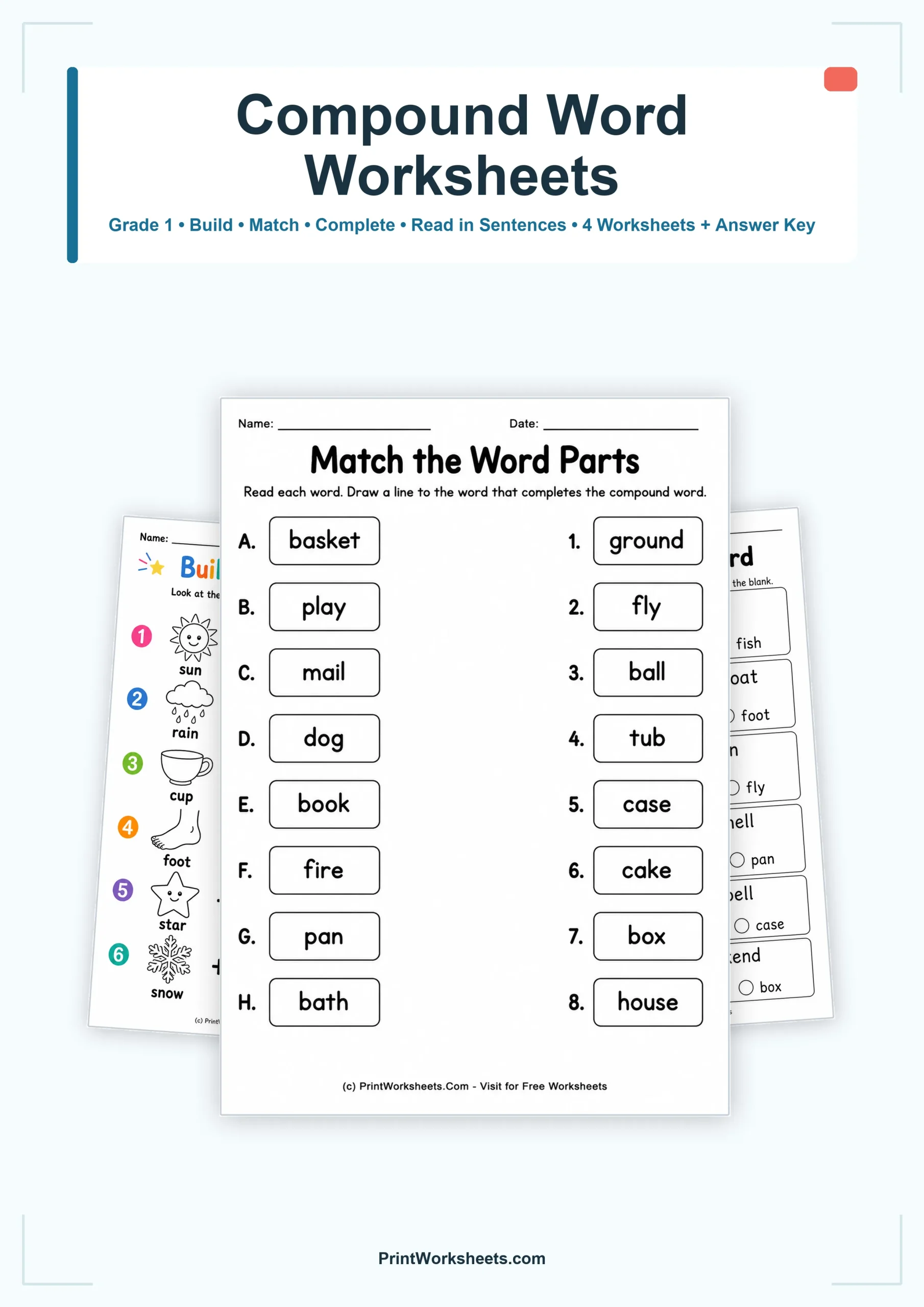 Compound Words for Early Readers Worksheets for Grade 1 – Free Printable PDF - Free Printable Worksheet