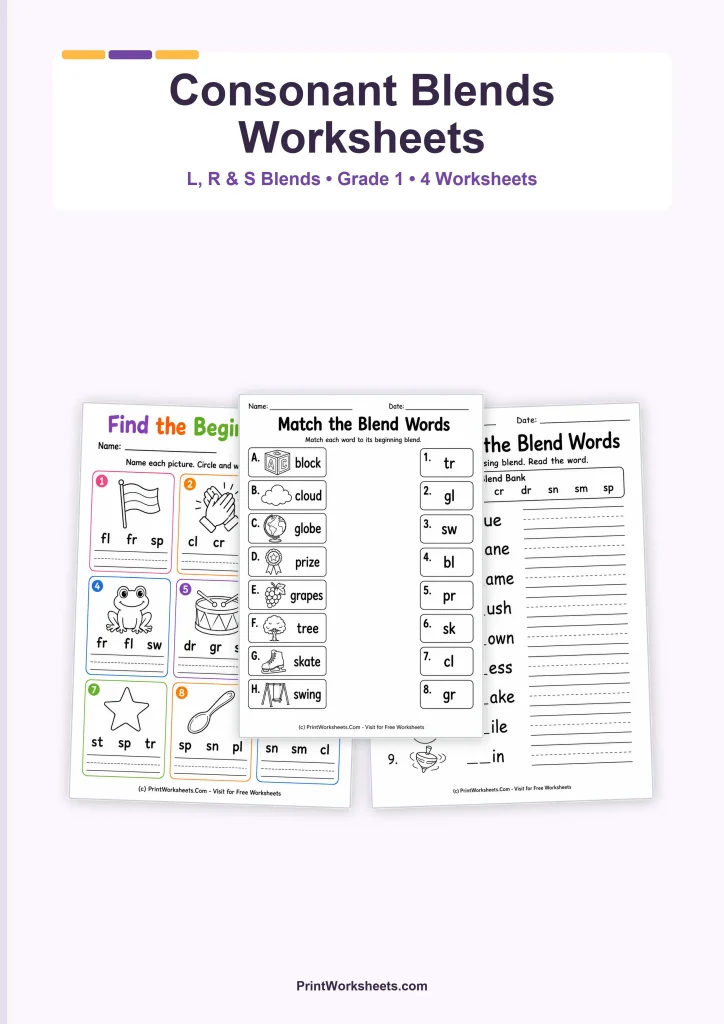 Consonant Blends Worksheets for Grade 1 – Free PDF