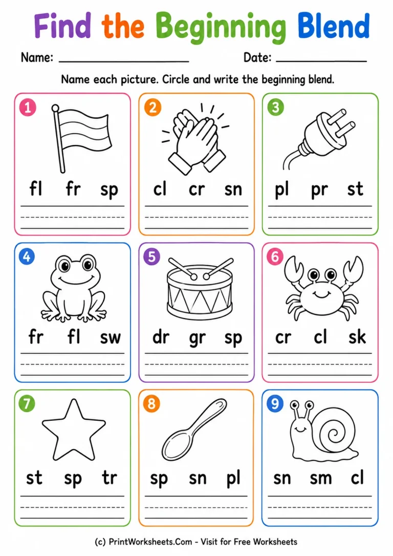 Find the Beginning Blend Find the Beginning Blend printable worksheet