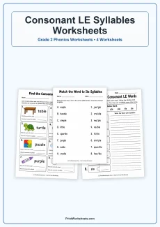 Phonics Worksheets Worksheet - Consonant LE Syllables Worksheets for Grade 2 – Free Printable PDF | Free Printable