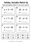 Holiday Variable Match-Up printable worksheet