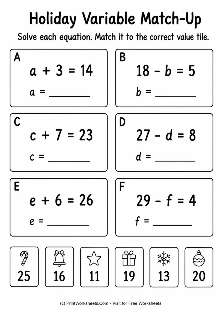 Holiday Variable Match-Up Holiday Variable Match-Up printable worksheet