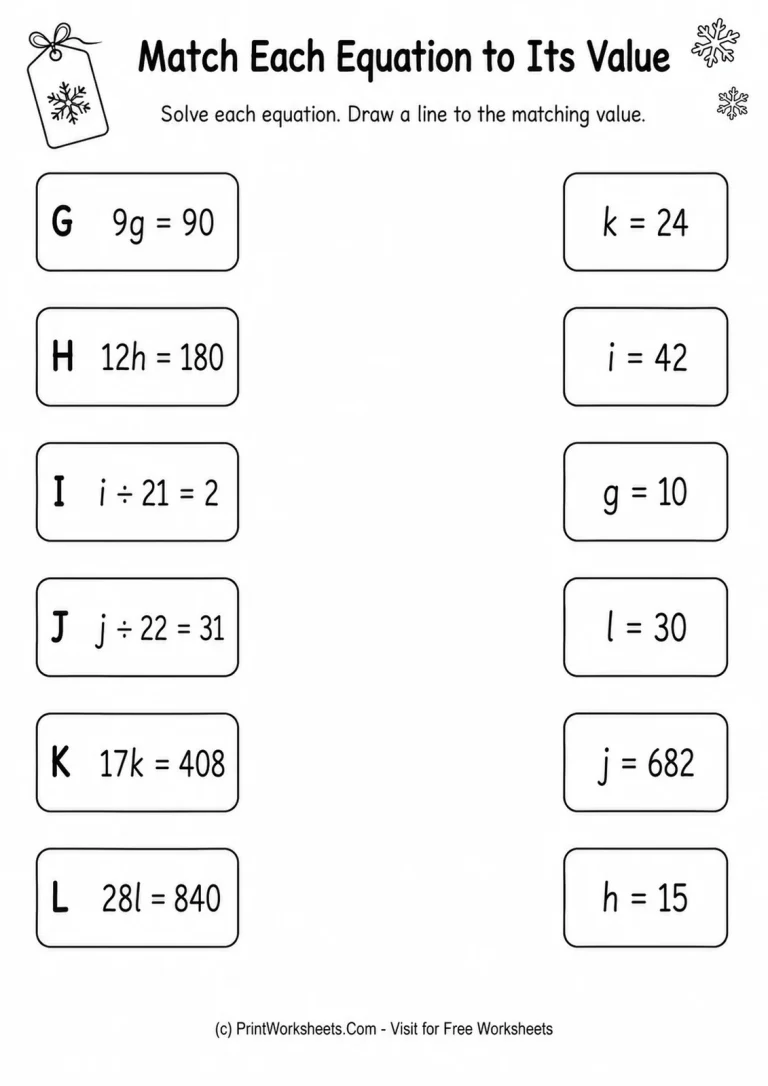 Match Each Equation to Its Value Match Each Equation to Its Value printable worksheet
