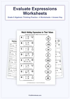 Algebraic Thinking Worksheets Worksheet - Evaluate Expressions with Variables Worksheets for Grade 5 – Free Printable PDF | Free Printable