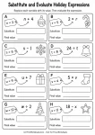 Substitute and Evaluate Holiday Expressions printable worksheet