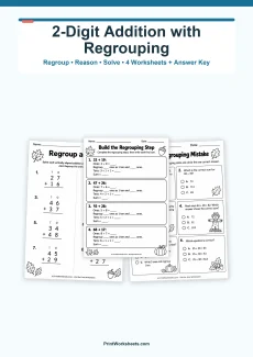 Double Digit Addition Worksheet - Fall 2-Digit Addition with Regrouping Worksheets for 2nd Grade | Free Printable