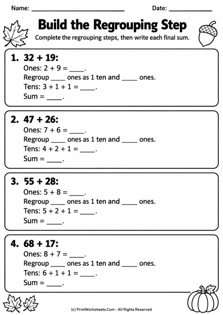 Build the Regrouping Step Build the Regrouping Step printable worksheet
