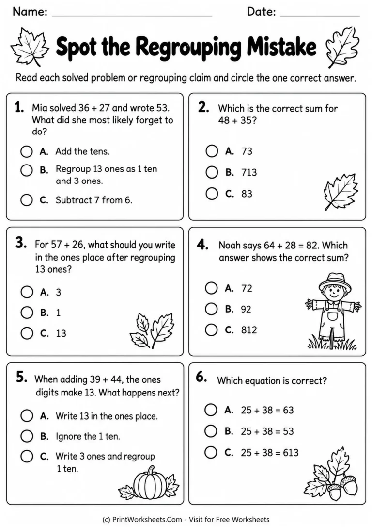 Spot the Regrouping Mistake Spot the Regrouping Mistake printable worksheet