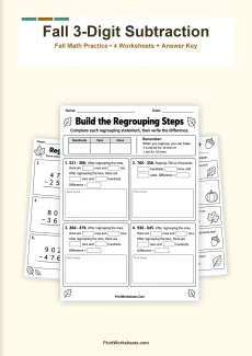 Subtraction Worksheets Worksheet - Fall 3-Digit Subtraction with Regrouping Worksheets – Free PDF | Free Printable