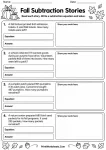 Fall Subtraction Stories printable worksheet