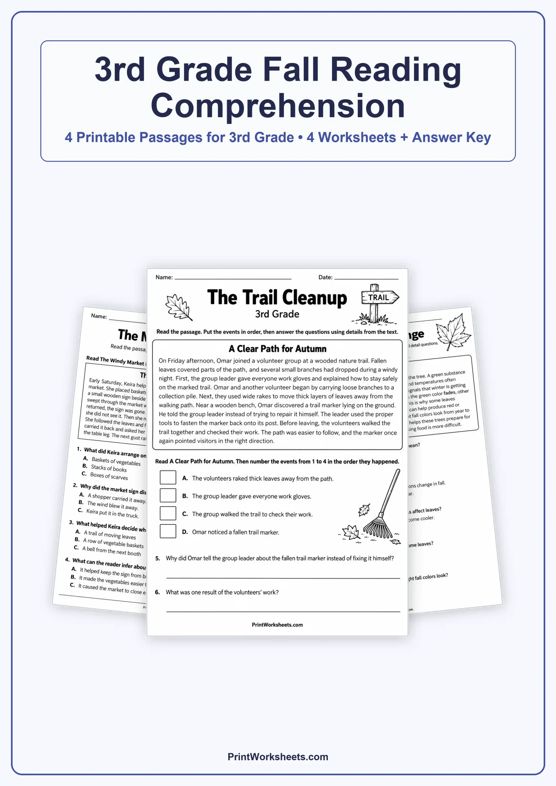 Reading Comprehension Worksheet - Fall Reading Comprehension Worksheets for 3rd Grade – Free Printable PDF | Free Printable