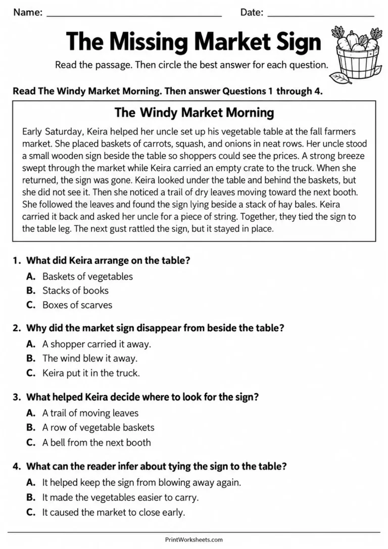 The Missing Market Sign printable worksheet