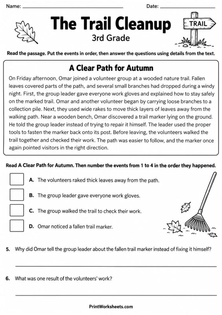 The Trail Cleanup printable worksheet