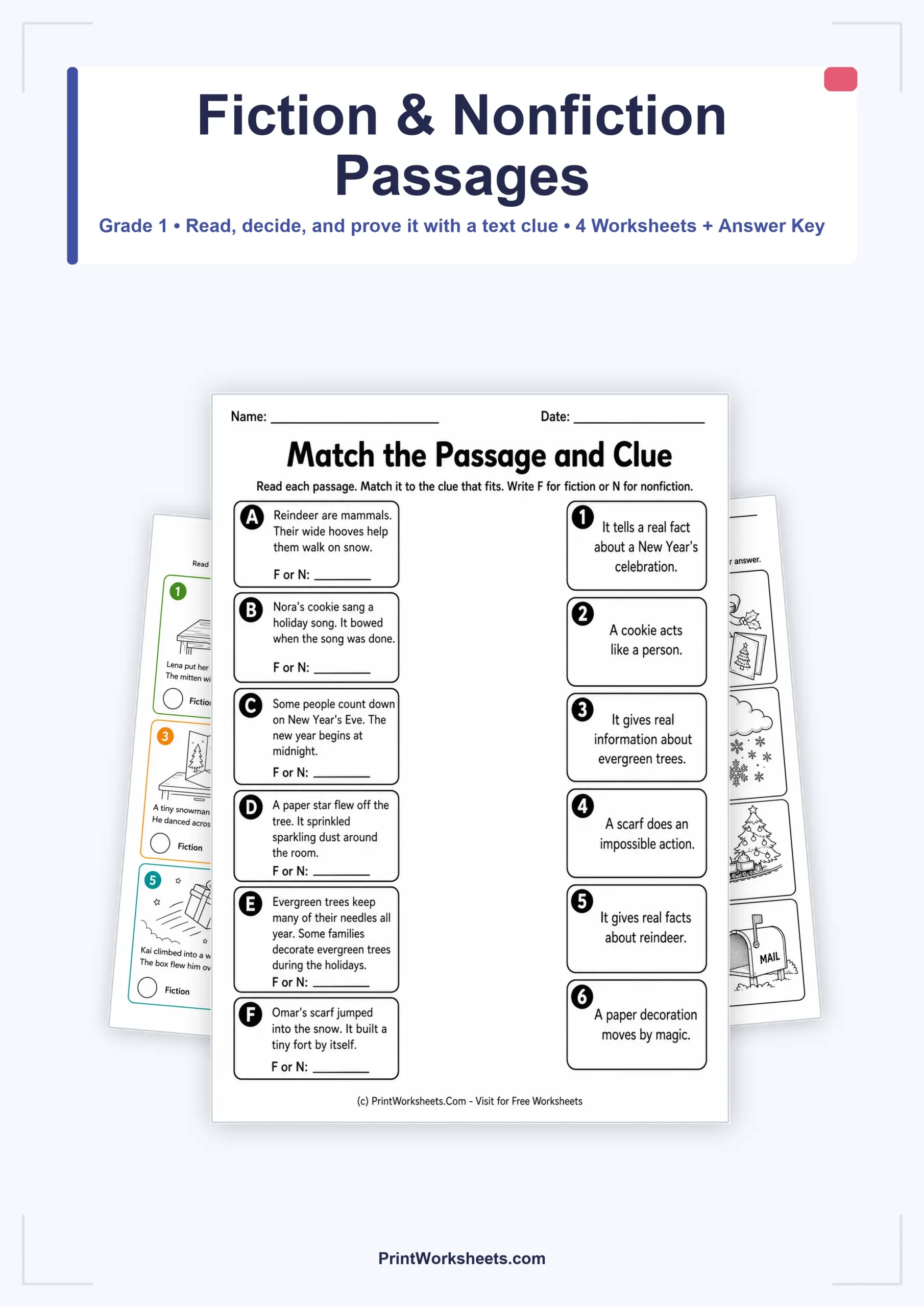 Reading Comprehension Worksheet - Fiction and Nonfiction Reading Passages for Grade 1 – Free Printable PDF | Free Printable