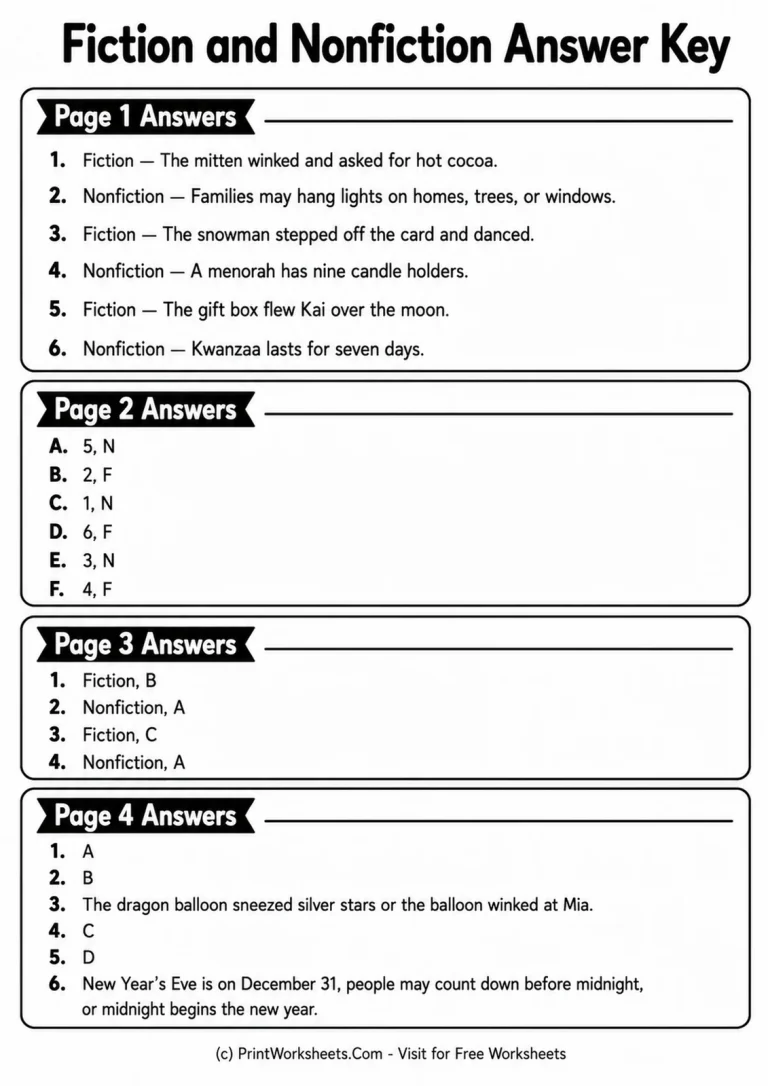 Fiction and Nonfiction Answer Key Fiction and Nonfiction Answer Key answer key