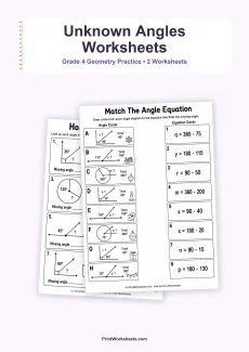 Geometry Worksheets Worksheet - Find Unknown Angles Worksheets for Grade 4 | Free Printable