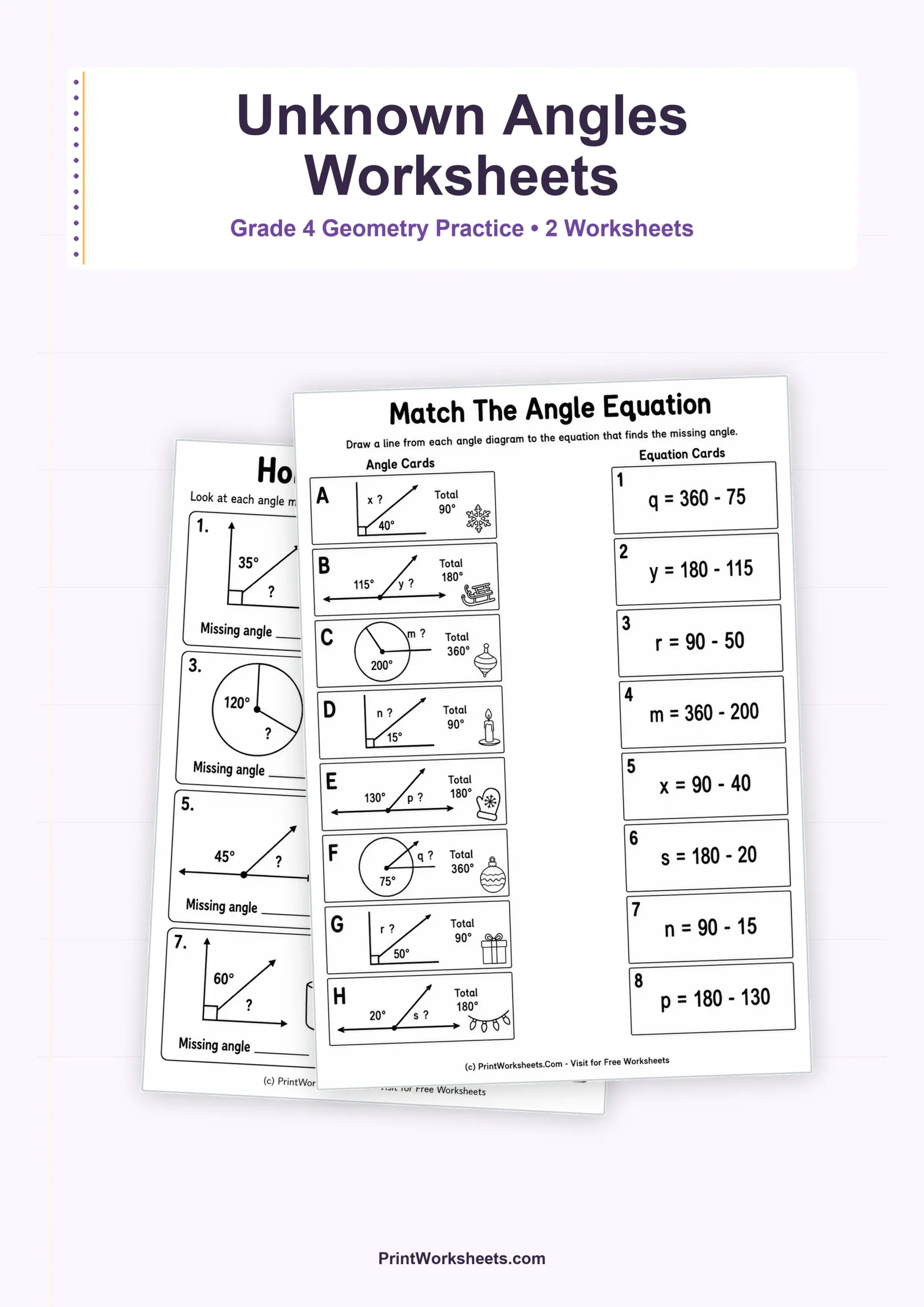 Geometry Worksheets Worksheet - Find Unknown Angles Worksheets for Grade 4 | Free Printable