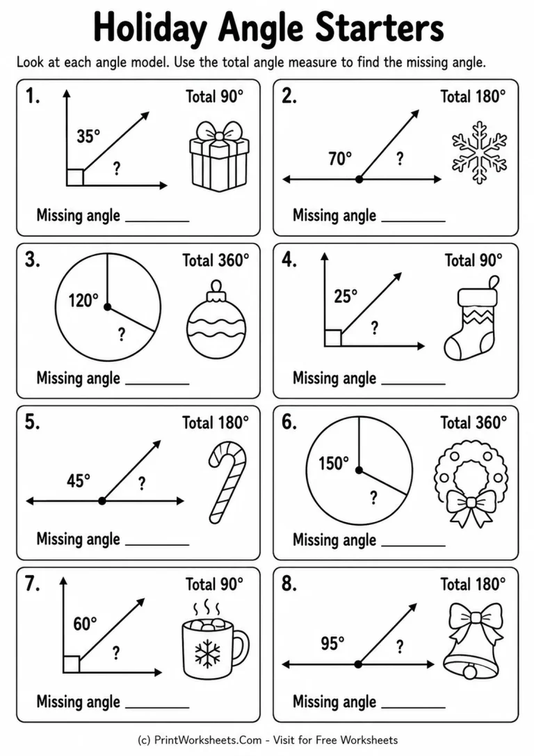 Holiday Angle Starters Holiday Angle Starters printable worksheet