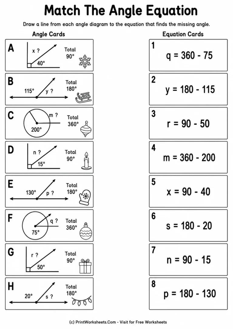 Match The Angle Equation Match The Angle Equation printable worksheet
