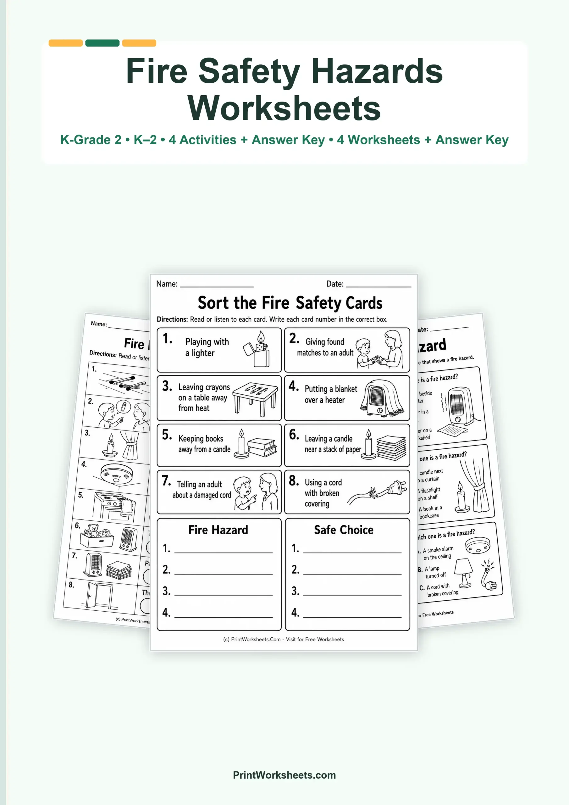 Health Worksheets Worksheet - Fire Safety Hazards Sort Worksheets for Kindergarten to Grade 2 – Free Printable PDF | Free Printable