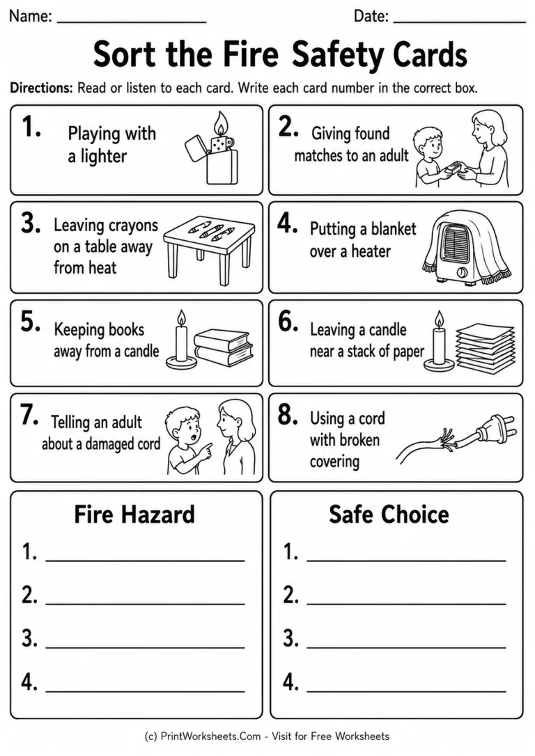 Sort the Fire Safety Cards Sort the Fire Safety Cards printable worksheet