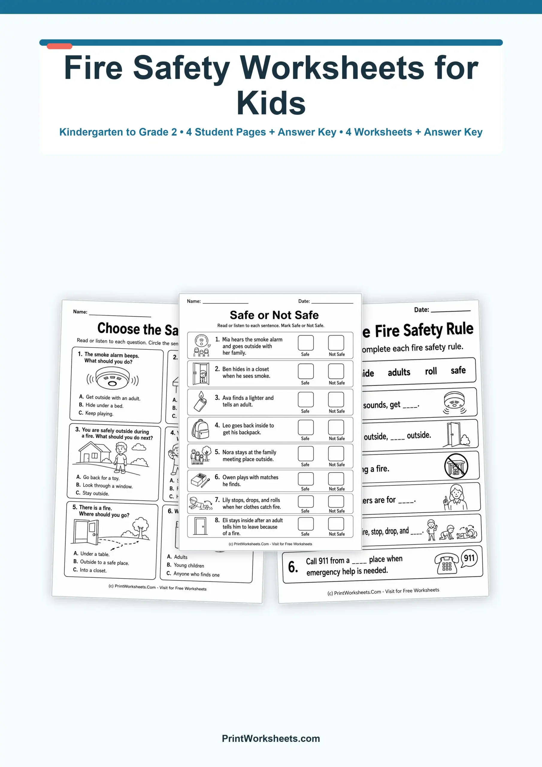 Health Worksheets Worksheet - Fire Safety Rules Worksheets for Kindergarten to Grade 2 – Free Printable PDF | Free Printable