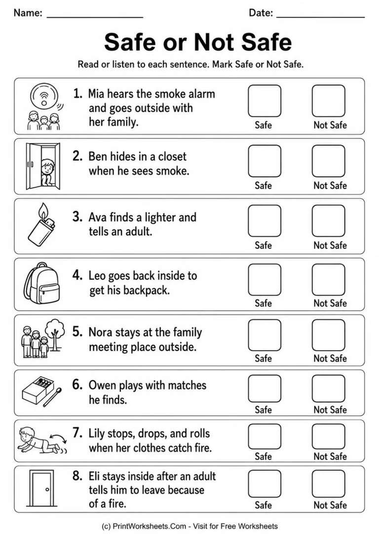 Safe or Not Safe Safe or Not Safe printable worksheet