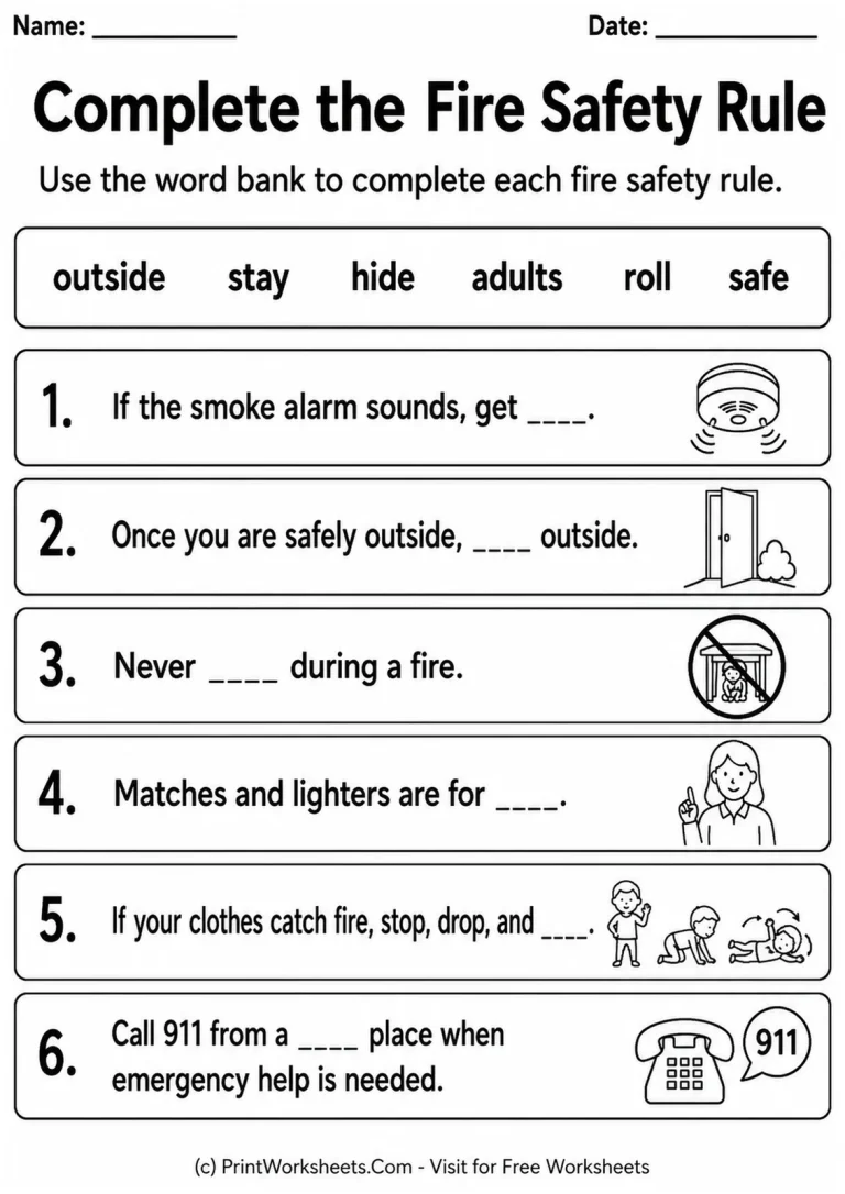 Complete the Fire Safety Rule Complete the Fire Safety Rule printable worksheet