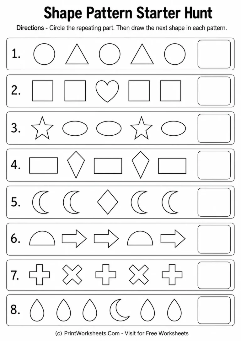Shape Pattern Starter Hunt printable worksheet