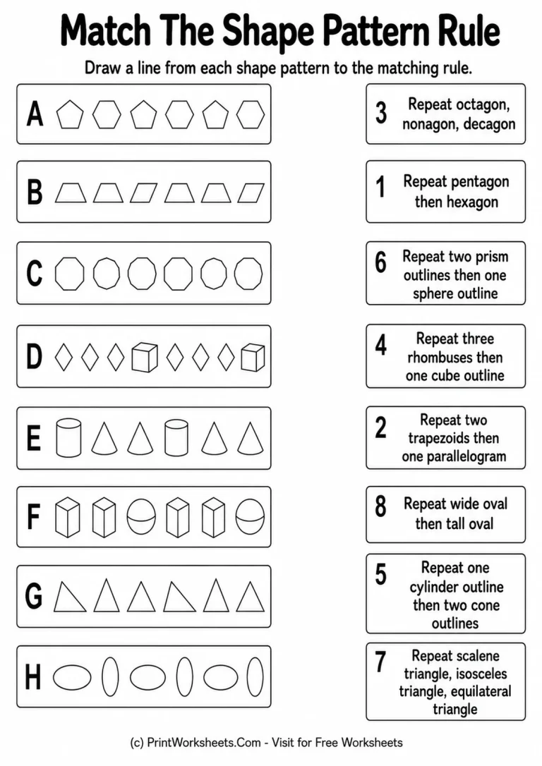 Match The Shape Pattern Rule printable worksheet