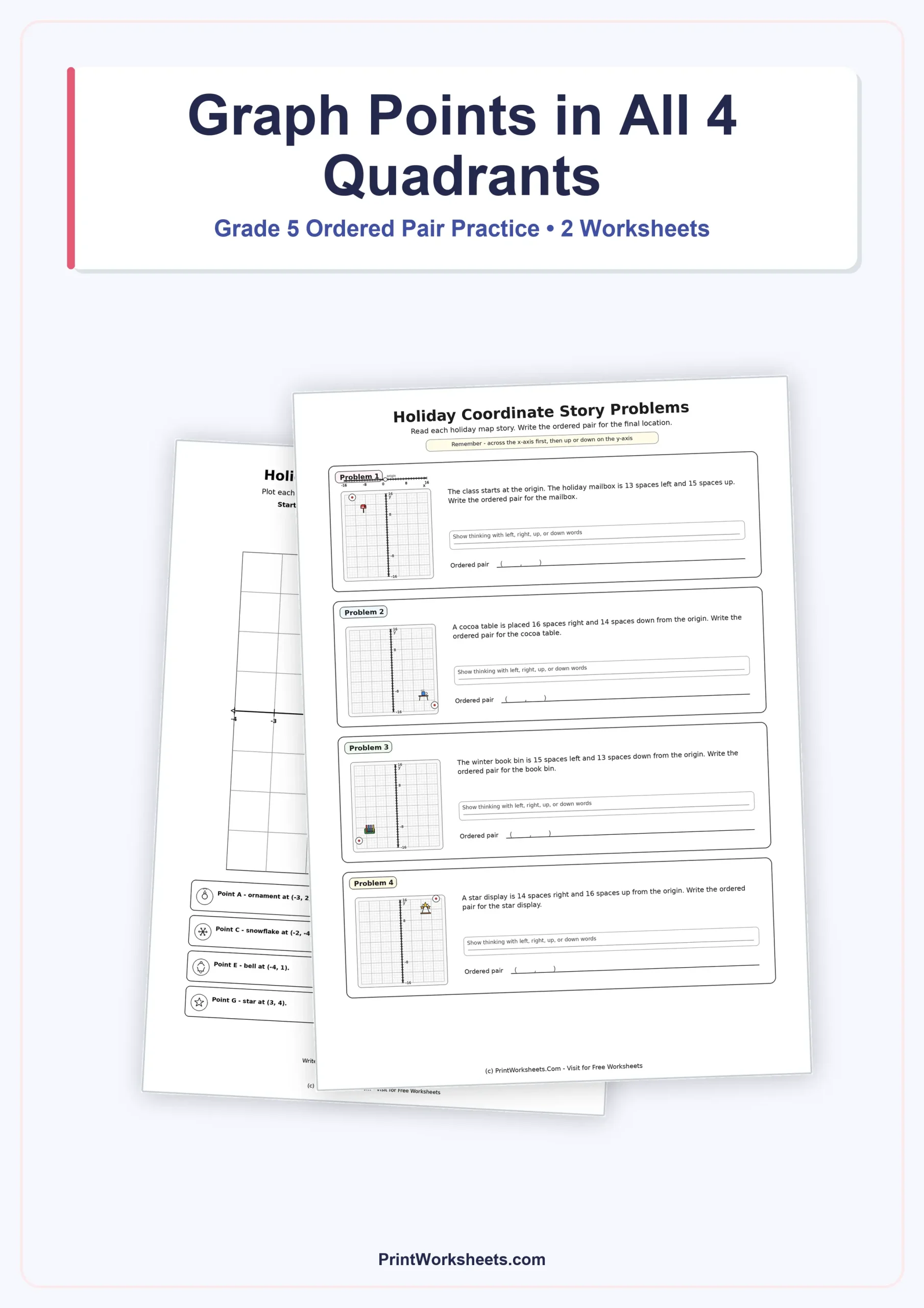 Geometry Worksheets Worksheet - Graphing Points in Four Quadrants Worksheets for Grade 5 | Free Printable