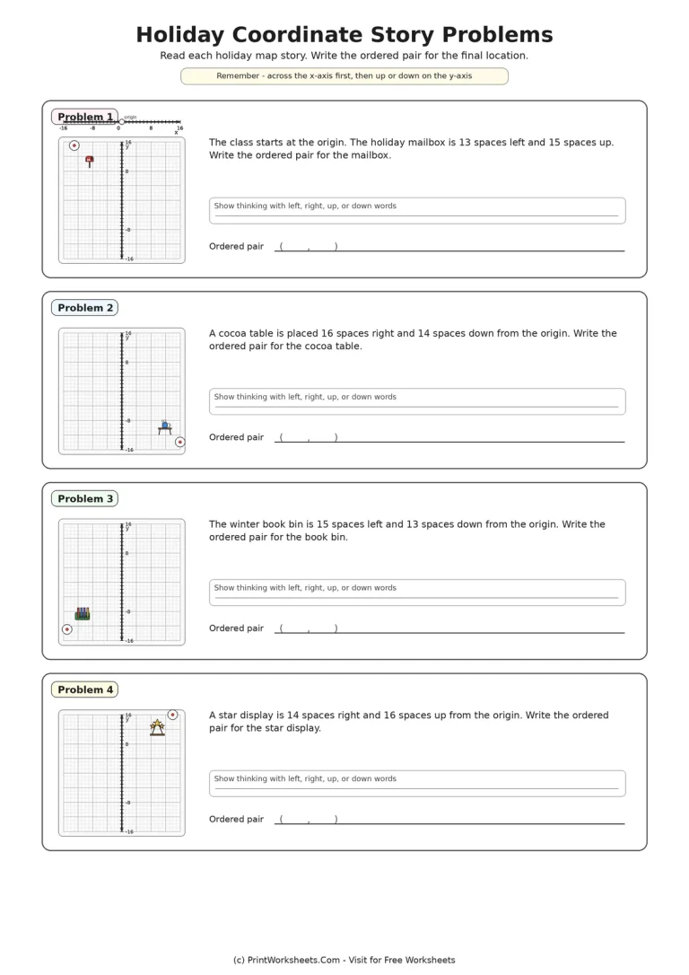 Holiday Coordinate Story Problems Holiday Coordinate Story Problems printable worksheet