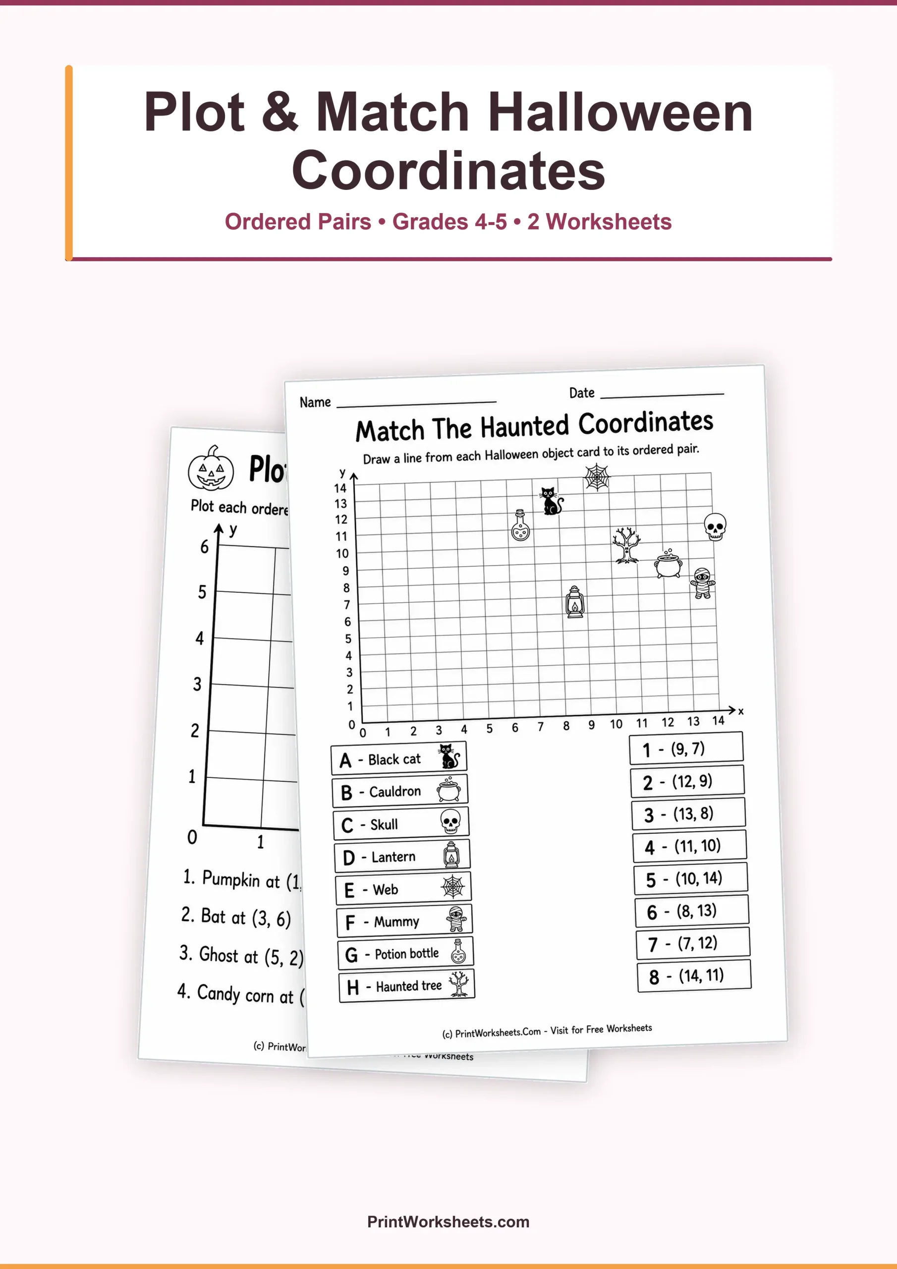 Halloween Worksheets Worksheet - Halloween Coordinate Graphing Worksheets for Grades 4-5 | Free Printable