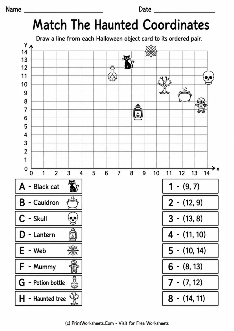 Match The Haunted Coordinates Match The Haunted Coordinates printable worksheet