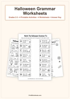 Halloween Worksheets Worksheet - Halloween Grammar Worksheets for Grades 2-3 | Free Printable