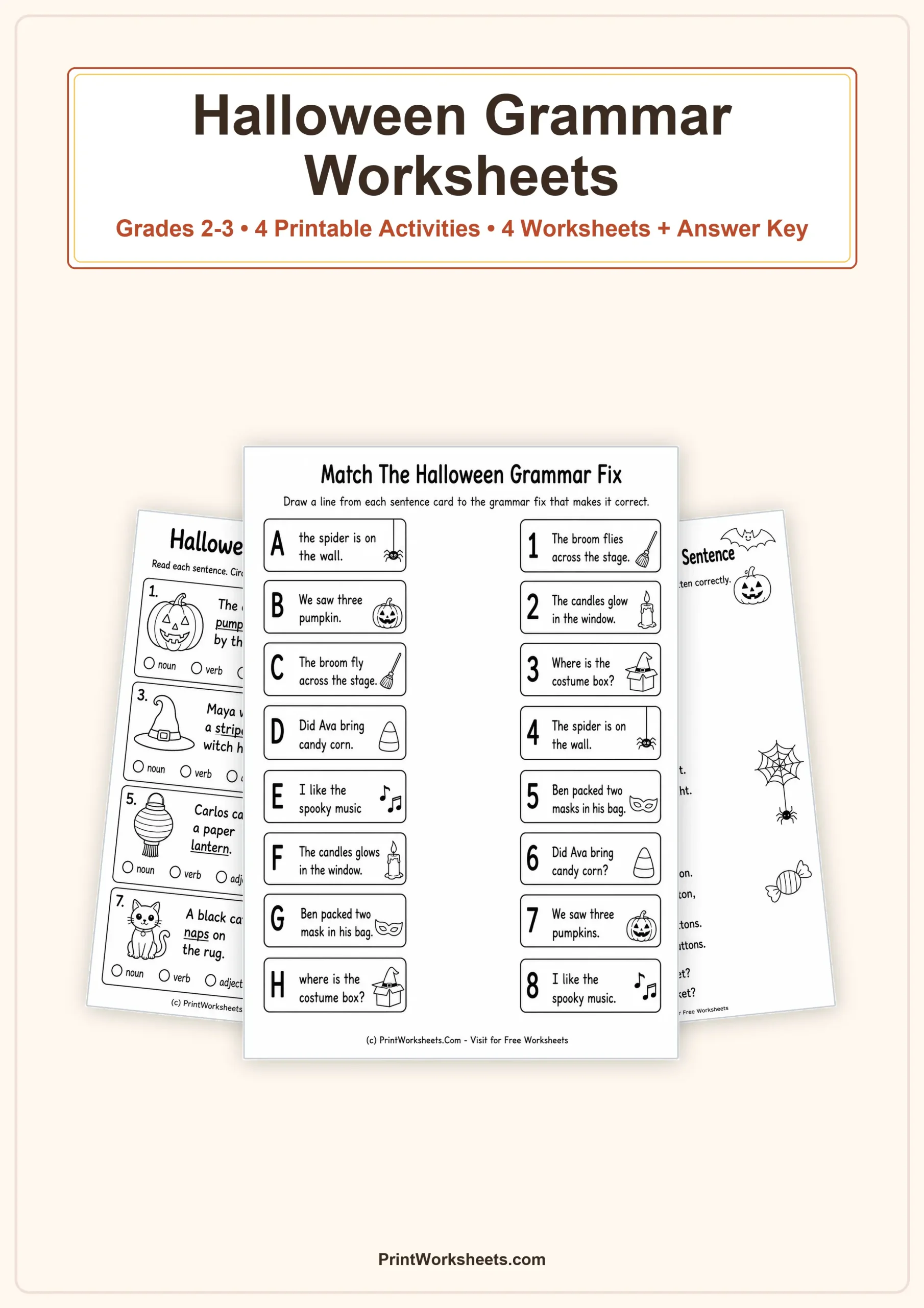 Halloween Worksheets Worksheet - Halloween Grammar Worksheets for Grades 2-3 | Free Printable