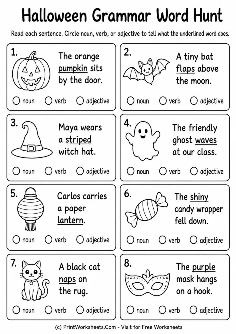 Halloween Grammar Word Hunt Halloween Grammar Word Hunt printable worksheet