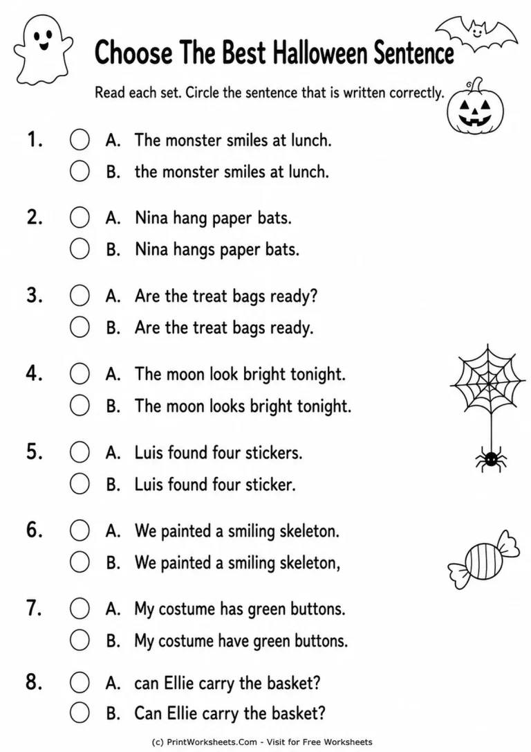 Choose The Best Halloween Sentence Choose The Best Halloween Sentence printable worksheet