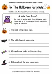 Fix The Halloween Party Note printable worksheet